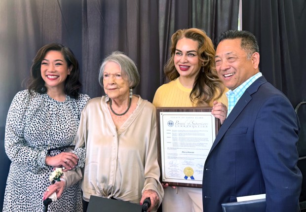Former Santa Clara County Supervisor Blanca Alvarado, second from left, stands with Santa Clara County Supervisors Betty Duong and Sylvia Arenas, Alum Rock Counseling Center CEO David Mineta and others at the ARCC fundraising lunch at Mexican Heritage Plaza in San Jose on Friday, May 22, 2026. (Sal Pizarro/Bay Area News Group)